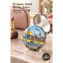 Yenilig 5 Adet Taşlı Istanbul Temalı Kalın El Aynası – El Ayna, Hand Mirror, Kalın Gövde, 7 cm