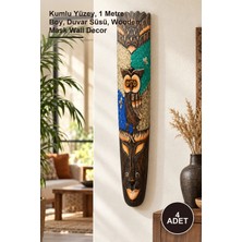 Yenilig 4 Adet Ahşap Dekoratif Maske – Kumlu Yüzey, 1 Metre Boy, Duvar Süsü, Wooden Mask Wall Decor