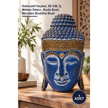 Yenilig 1 Adet Ahşap Buda Büstü – Dekoratif Heykel, 50 Cm, Iç Mekan Dekor, Buda Bust, Wooden Buddha Bust