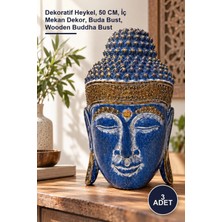 Yenilig 3 Adet Ahşap Buda Büstü – Dekoratif Heykel, 50 Cm, Iç Mekan Dekor, Buda Bust, Wooden Buddha Bust