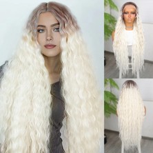 Marsilyan Rus Kumralı Beyaz Platin Ombreli Fiber Sentetik Tül Peruk