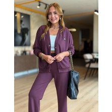 Aisha Elbise Kadın Modal Kumaş Arma Detay Hırka Pantolon Ikili Takım