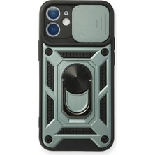 Apple iPhone 12 Mini Uyumlu Kılıf Pars Lens Yüzüklü Silikon - Yeşil