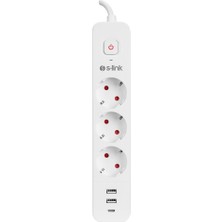 Pileli Store S-Lınk SPG03TC 3 Soket Akım Korumalı Priz 1x Type-C 2xusb 5V 4A 1.5mt %100 Bakır 1mm Kablo 750 Jo