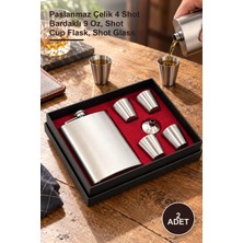 Yenilig 2 Adet Matara Seti – Paslanmaz Çelik 4 Shot Bardaklı 9 Oz, Shot Cup Flask, Shot Glass