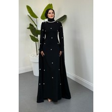 Merven Akyüz Taylor Taşlı Kolları Pelerinli Abiye Siyah