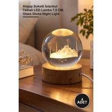 Yenilig 4 Adet 3D Kristal Cam Küre – Ahşap Soketli Istanbul Temalı LED Lamba 7,5 Cm, Glass Globe Night Light