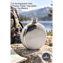 Yenilig 2 Adet Paslanmaz Çelik Yuvarlak Matara – 5 Oz Kapasiteli Tekli Flaska, Flask, Taşınabilir Cep Tipi Matara