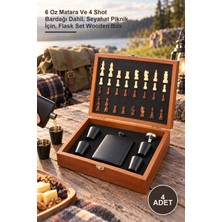Yenilig 4 Adet Ahşap Kutulu Satrançlı Matara Seti – 6 Oz Matara ve 4 Shot Bardağı Dahil, Seyahat Piknik Için, Flask Set Wooden Box