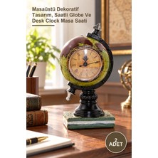 Yenilig 2 Adet Polyester Saatli Dünya Küre – Masaüstü Dekoratif Tasarım, Saatli Globe ve Desk Clock Masa Saati