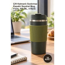 Yenilig 10 Adet Paslanmaz Çelik Termos – Çift Katmanlı Sızdırmaz Kapaklı Seyahat Mug, Flask, 500 Ml, 4 Renk