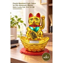 Yenilig 2 Adet Pati Salayan Şans Kedisi – Plastik Masaüstü Figür, Dekor ve Ofis Aksesuarı, Maneki Neko Lucky Cat, 14 x 12 cm