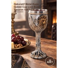 Yenilig 10 Adet Paslanmaz Çelik Aslan Büstü Kadeh Bardak – Dekoratif Metal Kupa Goblet Cup Lion Bust Tasarım 19X7 cm