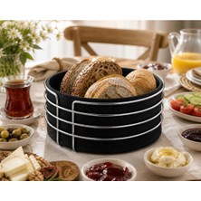 Kitchen Line Gümüş Detaylı Galvaniz Metal Bezli Yuvarlak Ekmek Sepeti 22X11 cm – Yıkanabilir Kumaşlı Modern Şık S