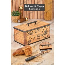 Kitchen Line Kapaklı Ahşap Ekmeklik - Dekoratif Desenli Ekmek Saklama Kutusu - Lüx Büyük Ekmek Dolabı