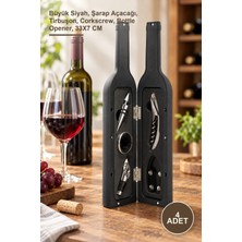 Yenilig 4 Adet Şişe Tirbuşon Seti – Büyük Siyah, Şarap Açacağı, Tirbuşon, Corkscrew, Bottle Opener, 33X7 cm