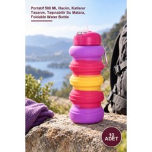 Yenilig 10 Adet Katlanabilir Silikon Su Şişesi – Portatif 500 ml Hacim, Katlanır Tasarım, Taşınabilir Su Matara, Foldable Water Bottle