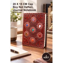 Yenilig 3 Adet Taşlı Deri Defter – 20 x 15 cm Cep Boy Not Defteri, Journal Notebook