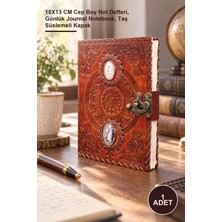 Yenilig 1 Adet Taşlı Deri Defter – 18X13 cm Cep Boy Not Defteri, Günlük Journal Notebook, Taş Süslemeli Kapak