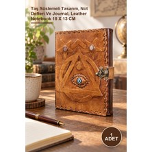 Yenilig 1 Adet Taşlı Deri Defter – Taş Süslemeli Tasarım, Not Defteri ve Journal, Leather Notebook 18 x 13 cm