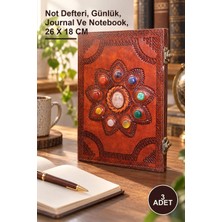 Yenilig 3 Adet Taşlı Deri Defter – Not Defteri, Günlük, Journal ve Notebook, 26 x 18 cm