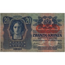 Banknoting Avusturya 20 Kron 1913 (1919) Çilaltı.