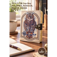 Yenilig 2 Adet Deri Baykuşlu Defter – 18 x 13 cm Cep Boy Not Defteri, Notebook, Journal, Günlük