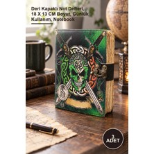 Yenilig 3 Adet Kurukafa Deri Defter – Deri Kapaklı Not Defteri, 18 x 13 cm Boyut, Günlük Kullanım, Notebook