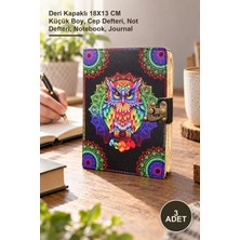Yenilig 3 Adet Baykuşlu Deri Defter – Deri Kapaklı 18X13 cm Küçük Boy, Cep Defteri, Not Defteri, Notebook, Journal