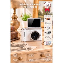 Torima Mini Dijital Retro Kamera 48MP 8x Zoom Flip Ekranlı Selfie Video Vlog Kamerası CMR51 Beyaz