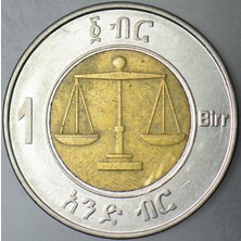 Banknoting Etiyopya 1 Bırr 2010 Aslan-Terazi Görselli. Bimetal.
