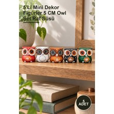 Yenilig 5 Adet Ahşap Baykuş Seti – 5'li Mini Dekor Figürler 5 cm Owl Set Raf Süsü