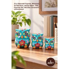 Yenilig 2 Adet Ahşap Baykuş Seti – 3'lü Dekoratif Figürler, Masaüstü ve Raf Süsü, Ahşap Dekor, Owl Figurine Set, Wooden Ornament
