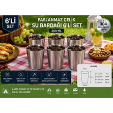 Tasdem Home 304 Paslanmaz Çelik Su Bardağı 6’li Set 300 ml Kırılmaz Metal Bardak Kamp Piknik Ev Kullanımı