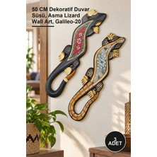 Yenilig 3 Adet Ahşap Duvara Asmalı Kertenkele Figürü – 50 cm Dekoratif Duvar Süsü, Asma Lizard Wall Art, Galileo-20