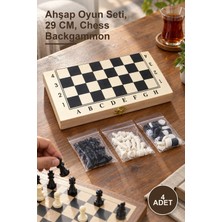 Yenilig 4 Adet Ahşap Kutulu Satranç ve Tavla Seti – Ahşap Oyun Seti, 29 Cm, Chess Backgammon