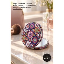 Yenilig 4 Adet El Aynası – Taşlı Yuvarlak Tasarım, Kalın Gövde, 7x7 cm Boyut, El Ayna, Hand Mirror