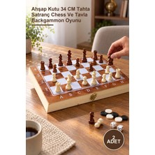 Yenilig 2 Adet Ahşap Kutulu Satranç ve Tavla Seti – Ahşap Kutu 34 cm Tahta Satranç Chess ve Tavla Backgammon Oyunu