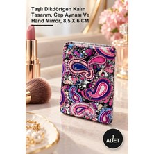 Yenilig 3 Adet El Aynası – Taşlı Dikdörtgen Kalın Tasarım, Cep Aynası ve Hand Mirror, 8,5 x 6 cm