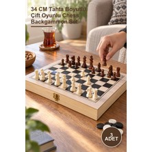 Yenilig 3 Adet Ahşap Kutulu Satranç ve Tavla Seti – 34 cm Tahta Boyutlu, Çift Oyunlu Chess Backgammon Set