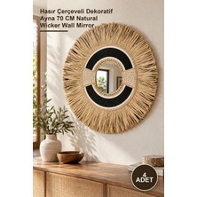 Yenilig 4 Adet Hasırlı Duvar Aynası – Hasır Çerçeveli Dekoratif Ayna 70 cm Natural Wicker Wall Mirror
