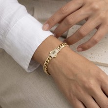Mith Sb Takı Taşlı Kilit Detaylı Gurmet Zincir Bileklik  | 14K Altın Kaplama
