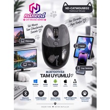Ndneed Sevimli Kedi Tasarımlı Kablosuz Bluetooth Mouse 1600 DPI Ev Ofis Kullanımı İçin Siyah