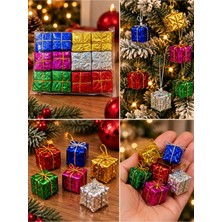 Home Dekor Hediye Yeni Yıla Özel 12 Parça Mini Yılbaşı Noel Çam Ağacı Hediye Paketi Süsü Karışık Renkli 12'li Set 3 cm