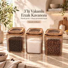 Okyanus Home Klipsli ve Vakumlu Ahşap Görünümlü Erzak Kavanozu 3'lü Set - 900 ml