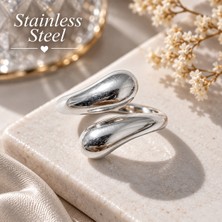 Stainless Steel Gümüş Renk Şık Sarmal Model Ayarlanabilir Antialerjik Çelik Yüzük