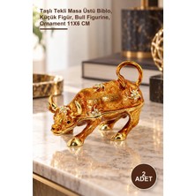 Yenilig 2 Adet Dekoratif Boğa Figürü – Taşlı Tekli Masa Üstü Biblo, Küçük Figür, Bull Figurine, Ornament 11X6 cm