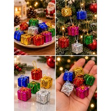 Kesene Yeni Yıla Özel 12 Parça Mini Yılbaşı Noel Çam Ağacı Hediye Paketi Süsü Karışık Renkli 12'li Set 3 cm