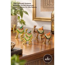 Yenilig 2 Adet Deve Figür Seti – Taşlı Dekoratif Süsleme, Masaüstü ve Raf Aksesuarı, Camel Figurine, Ev Ofis Dekoru