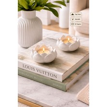 Aksesuar Kuşu 2 Adet Lotus Mumluk Pinterest Lotus Şık Tasarımlı Tealight Mumluk Ev Dekorasyon Ürünü - Vernikli (Mumlar Hariç)
